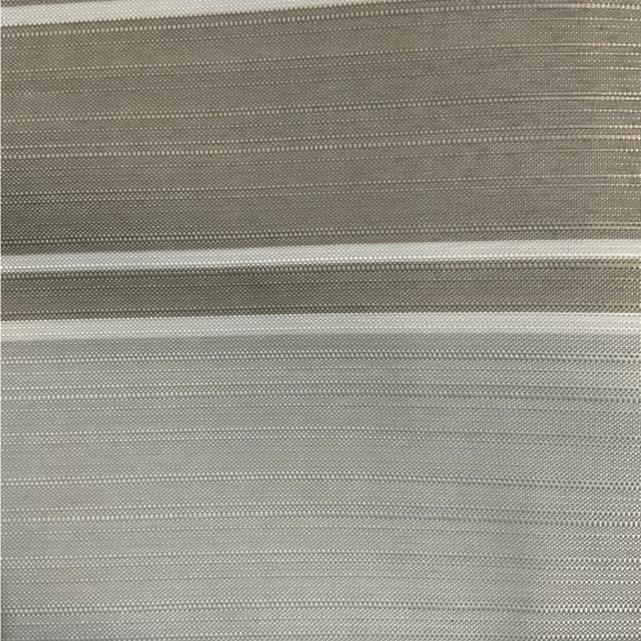 Striped Fabric Shower Curtain Ceramic Accessories 3 Pieces White Grey Tan Khaki - Picture 5 of 15